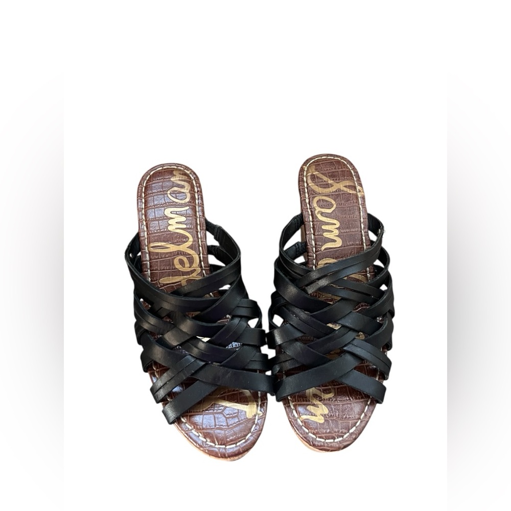 Sam Edelman Black Devon Leather Woven Wedge Sandals size 8